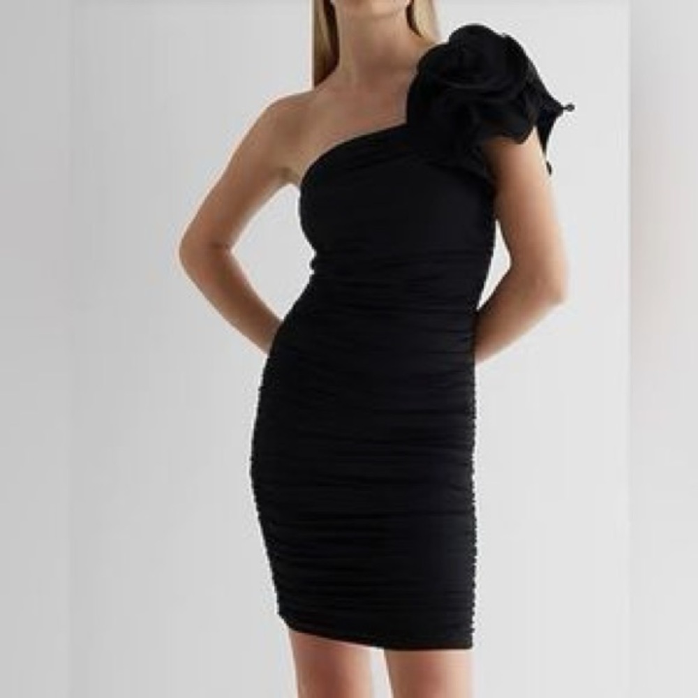 Express Black One-Shoulder Dress body contour sz small